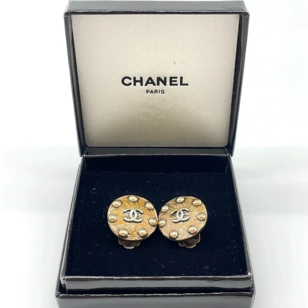 Auth Chanel Coco Mark Round Ball Earrings W/Box